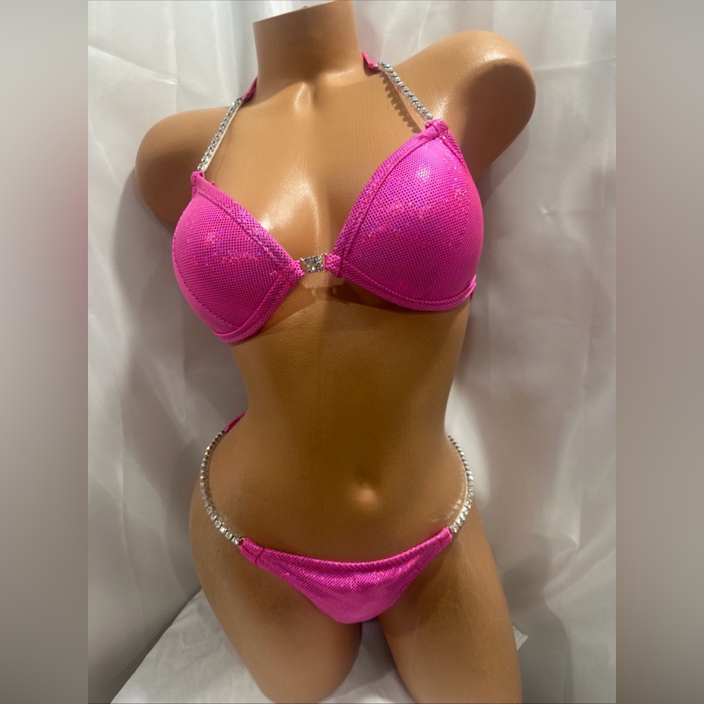 Npc competition bikini suit hot pink 32B cup small bottoms new handmade